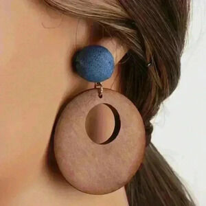Hollow Wooden Round Shape Dangle Earrings